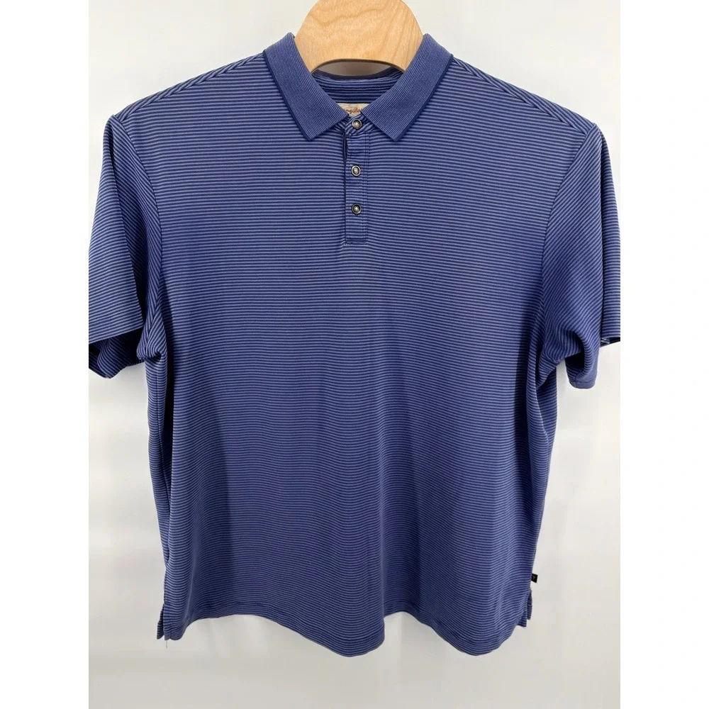 Tommy Bahama Polo Shirt Mens XXL 2XL Blue Striped Short Sleeve Modal Blend Knit